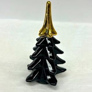Solid black art glass with gold painted top holiday tree